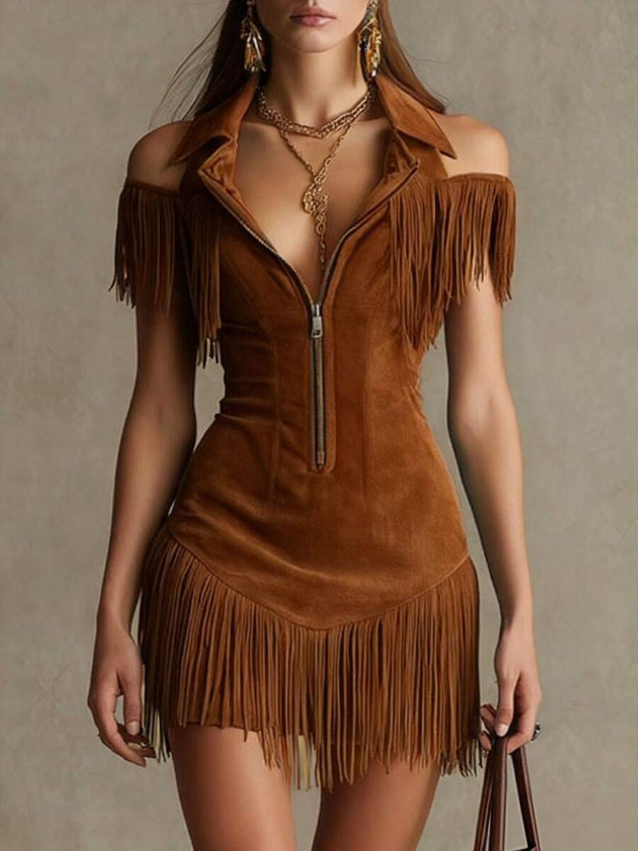 Western Fringe Shorts Jumpsuit