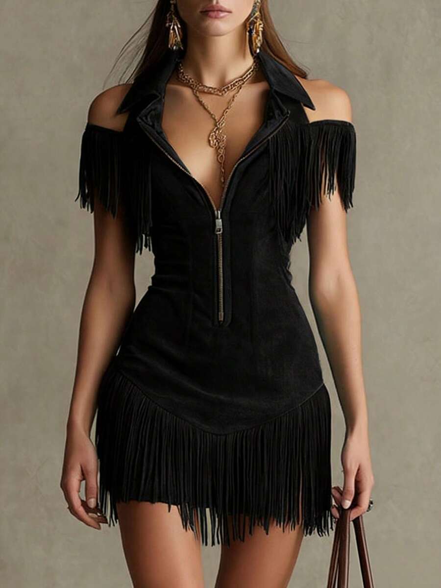 Western Fringe Shorts Jumpsuit