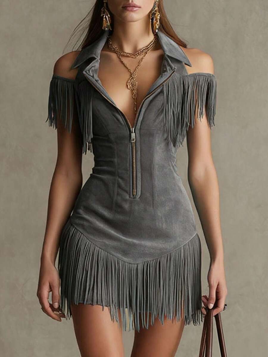 Western Fringe Shorts Jumpsuit