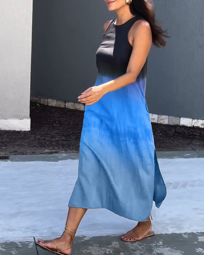 Sleeveless Gradient Round Neck Midi Dress