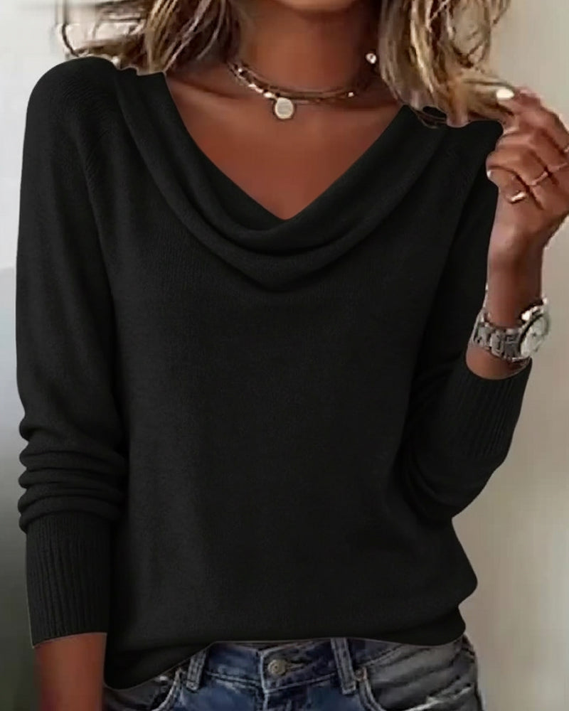Light Gray cowl pile collar solid color sweater