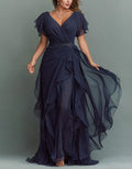 Chiffon Tiered Ruffle Maxi Dress V Neck