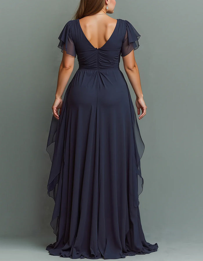 Chiffon Tiered Ruffle Maxi Dress V Neck