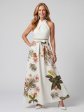 Meadow - Draped Halter Botanical Panel Maxi Dress