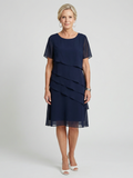 Classic Tiered Chiffon Midi Dress with Short Sleeves