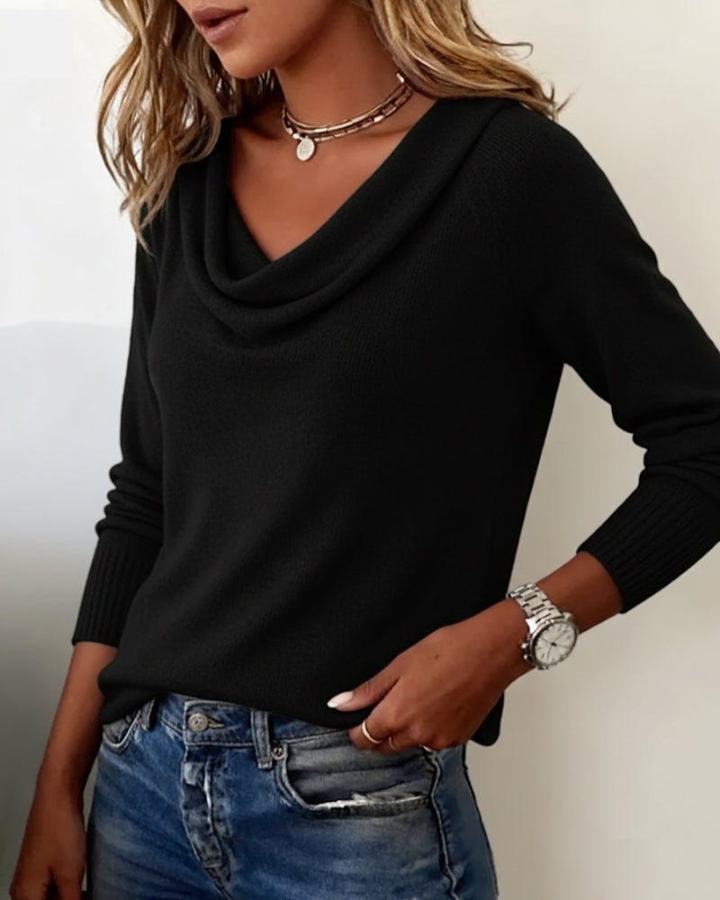 Light Gray cowl pile collar solid color sweater