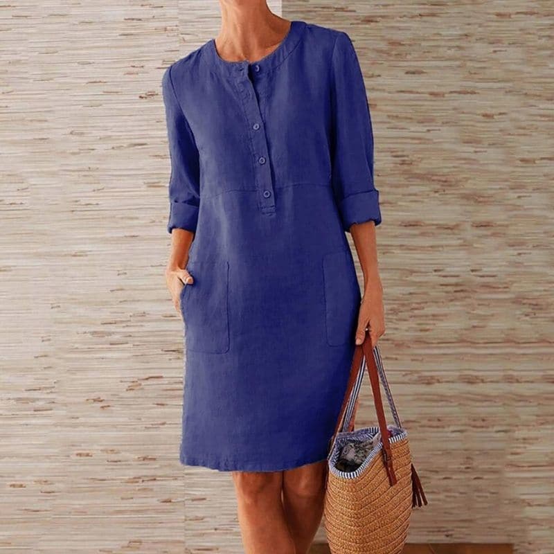 Chic Button Front Shift Dress with Pockets