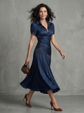 Theodora - Pleated Waistline Stripe Midi Dress