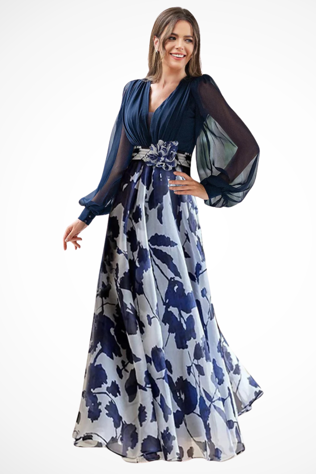 Floral Balloon Sleeve Wedding Guest Maxi Dress