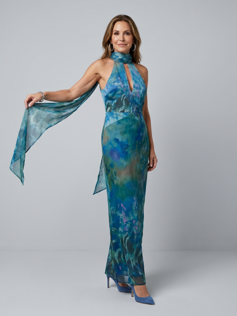 Juniper - Keyhole Halter Sleeveless Maxi Dress