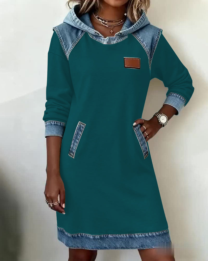 White Hooded Panelled Colour Block Dress