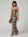 Larkin - Fitted Multicolor Scale Pattern Maxi Dress