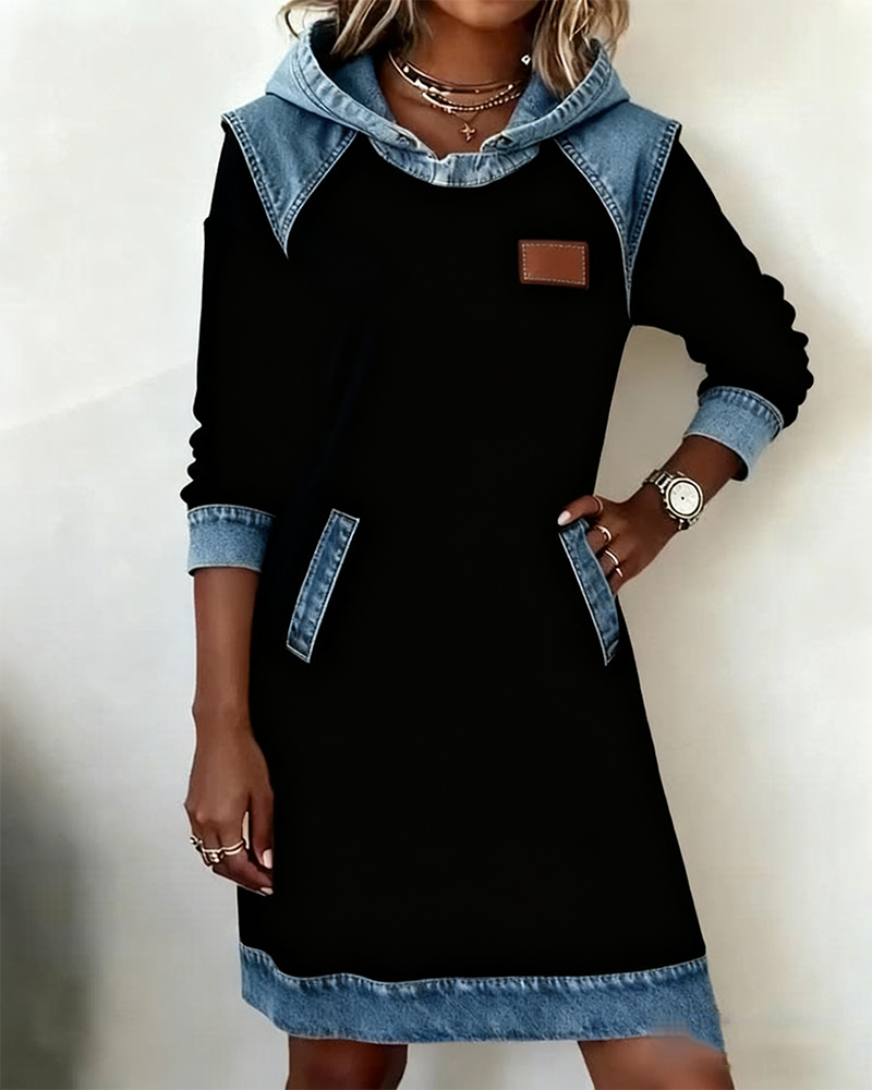 White Hooded Panelled Colour Block Dress