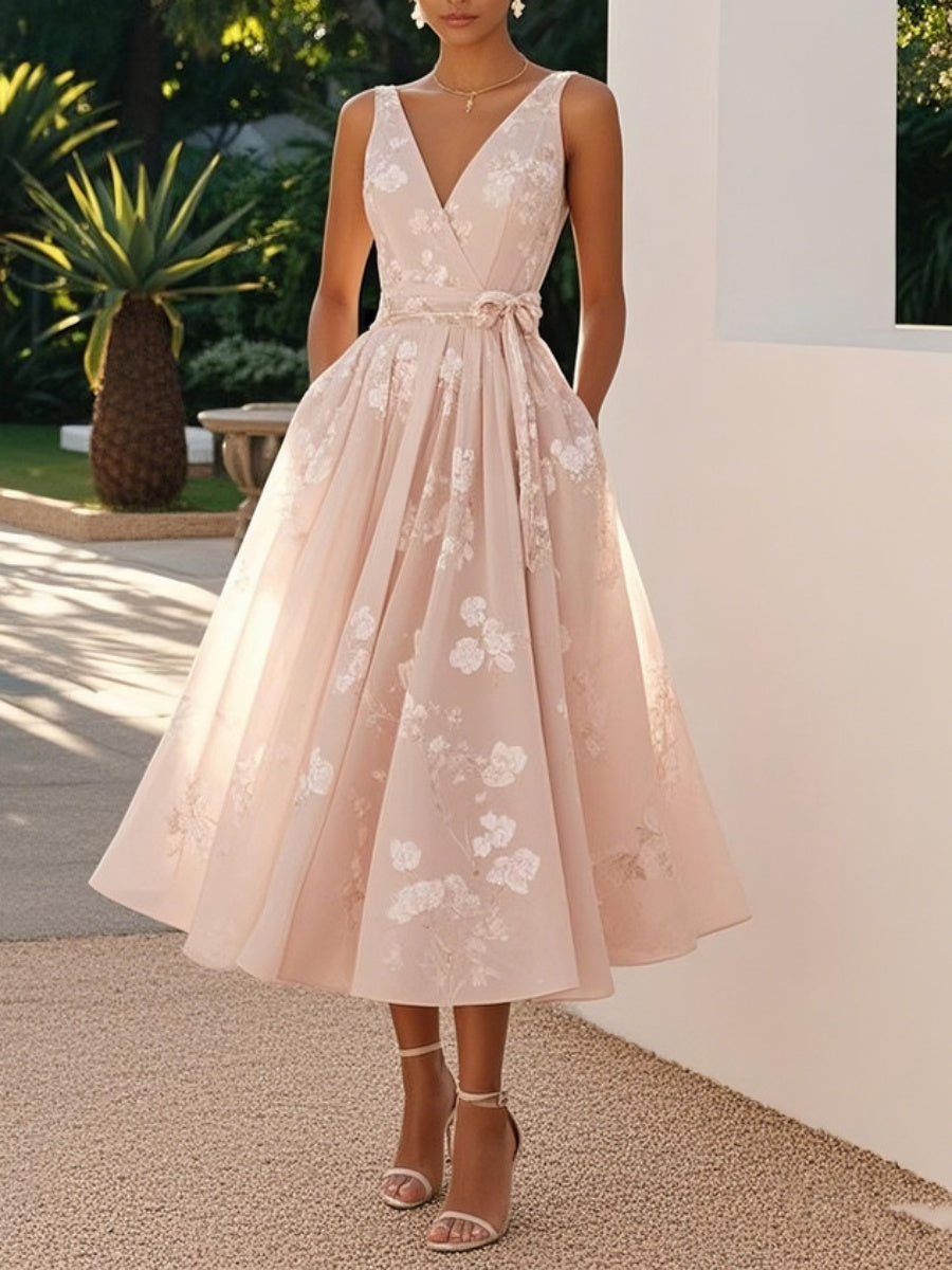 Floral Sleeveless V Neck Maxi Dress Summer