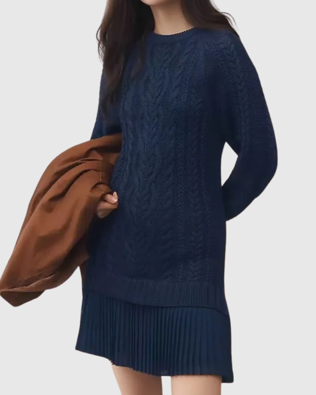 Cable-Knit Pleated-Hem Sweater Dress