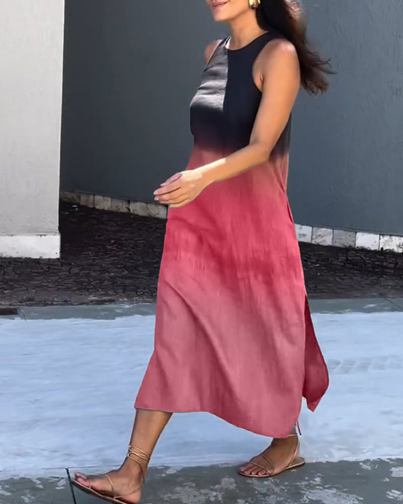 Sleeveless Gradient Round Neck Midi Dress