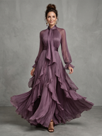 Demetria - Tie Neck Ruffle Tiered Maxi Dress