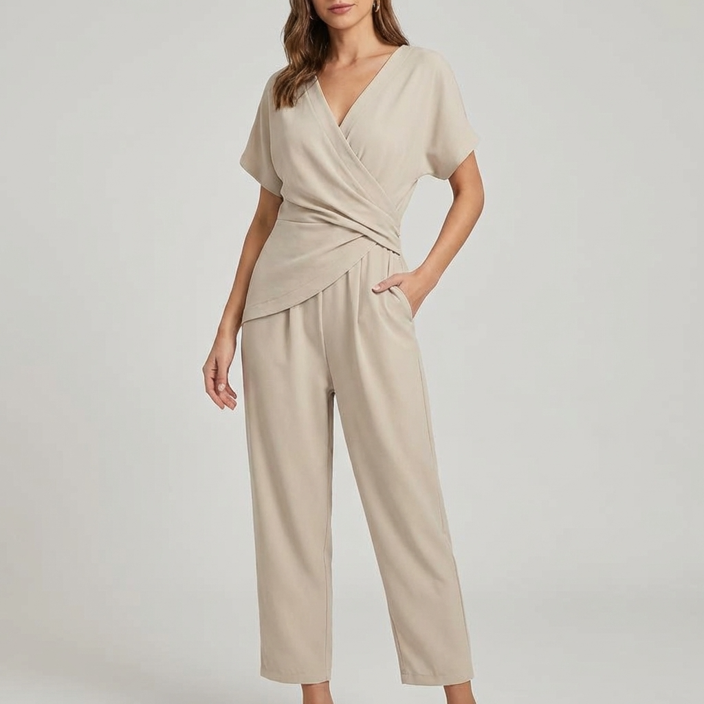 Elegant Summer Two-Piece Set with Wrap Top