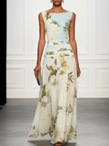 Floral Boat Neck Sleeveless Wedding Guest Maxi Dress