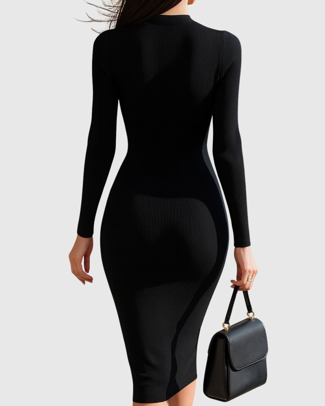 Zip-Front Ribbed Knit Midi Dress