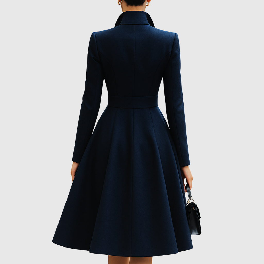 Navy Blue Tailored Coat Midi Dress