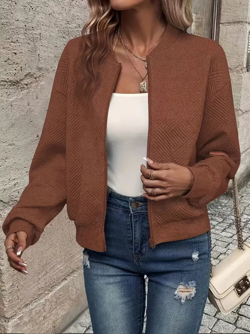 Blue casual pattern front zip cardigan