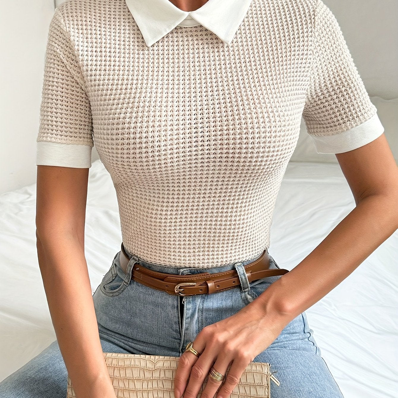 Apricot Collared Slim-Fit Top, front view