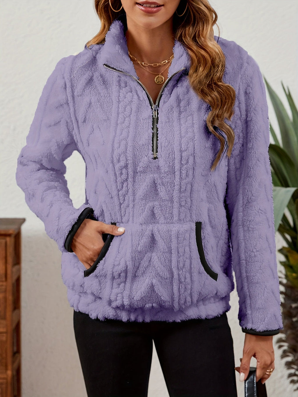 Cozy Half-Zip Sweater with Kangaroo Pocket