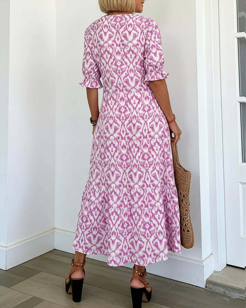 Women's Print Midi Dress V-Neck Half Sleeve | Senselle