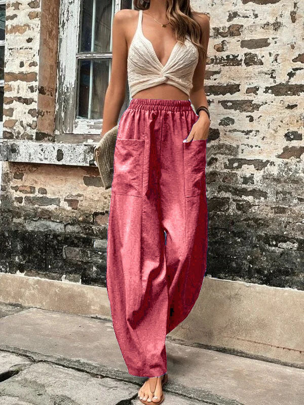 Loose Fit Elastic-Waist Pants with Pockets