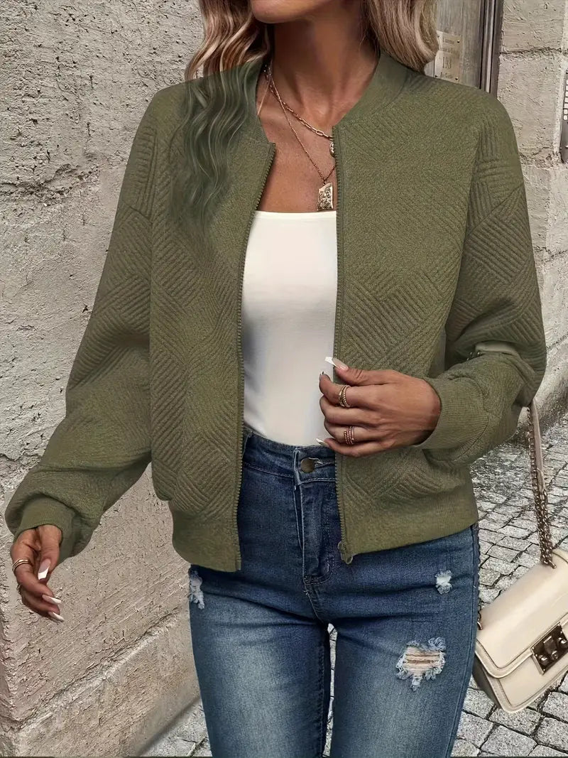 Blue casual pattern front zip cardigan