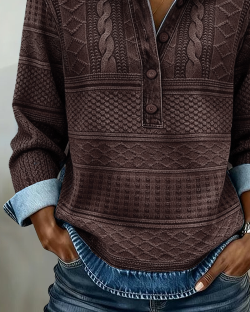 Blue Half-button Lapel Sweatshirt
