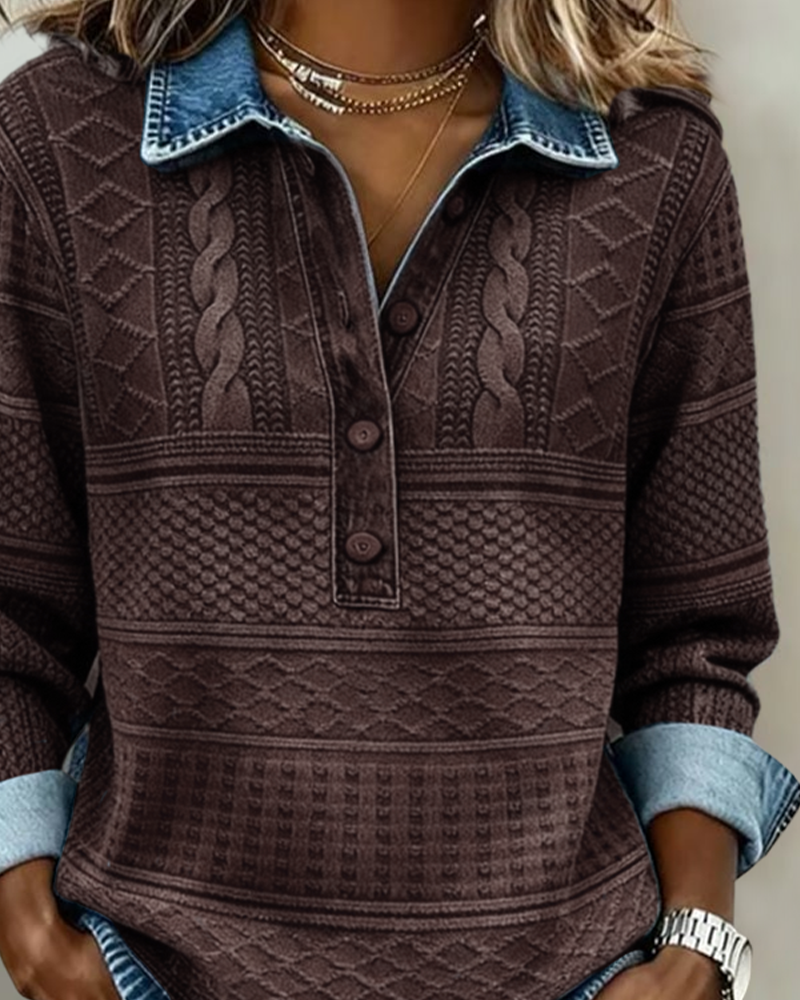 Blue Half-button Lapel Sweatshirt