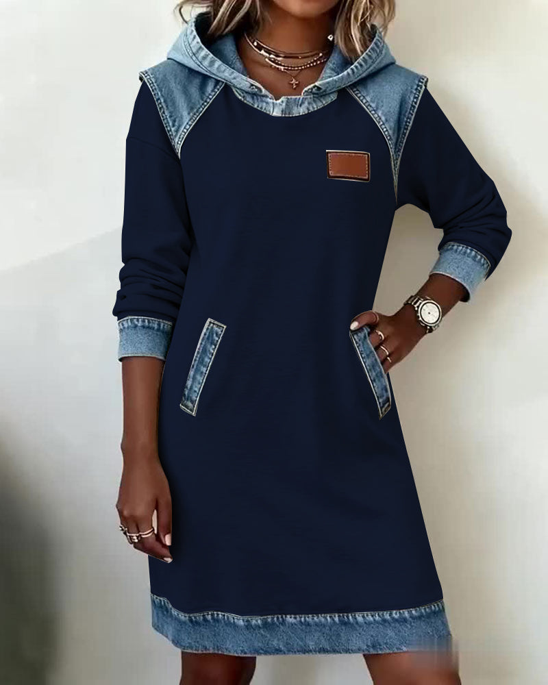 White Hooded Panelled Colour Block Dress