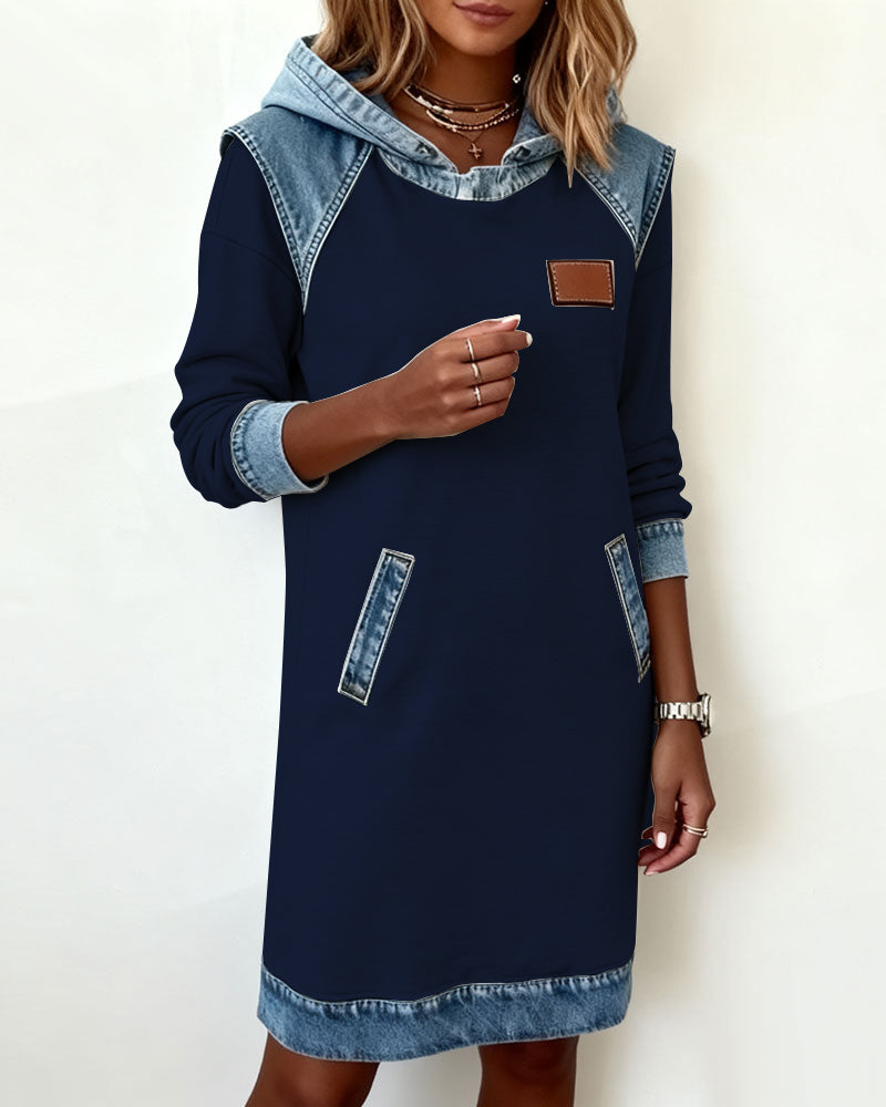 White Hooded Panelled Colour Block Dress