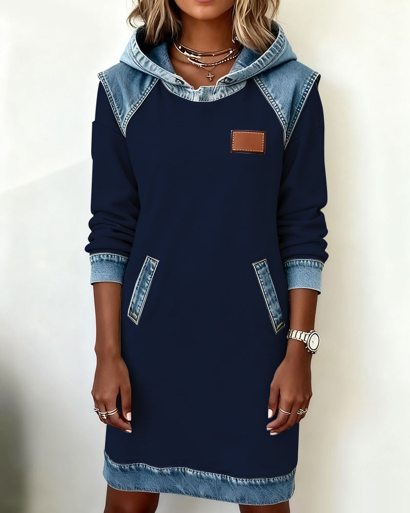 White Hooded Panelled Colour Block Dress