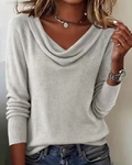 Light Gray cowl pile collar solid color sweater, front view