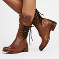 Brown lace-up mid-calf studded Boots, front view