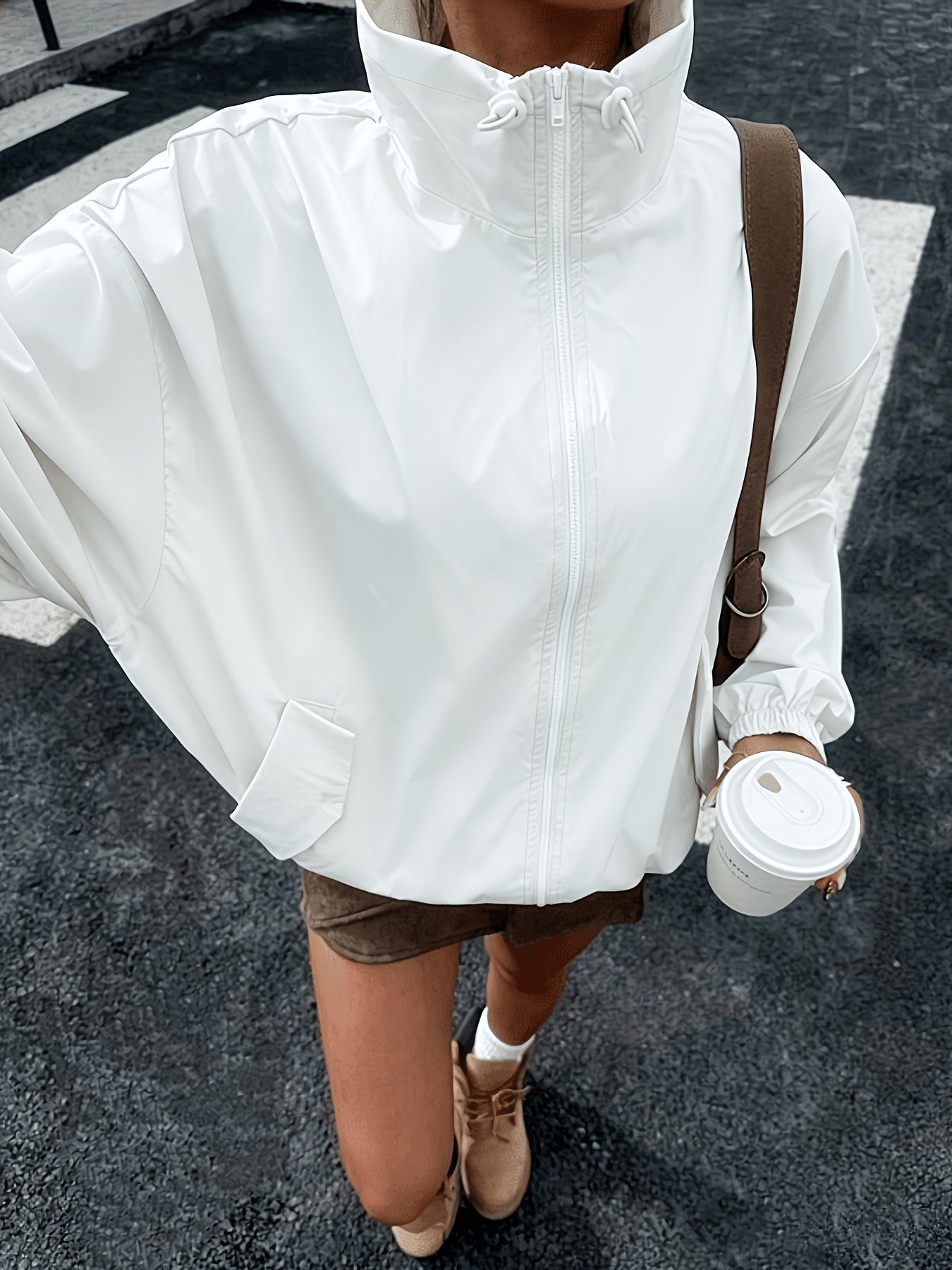 White Windbreaker Jacket, front view