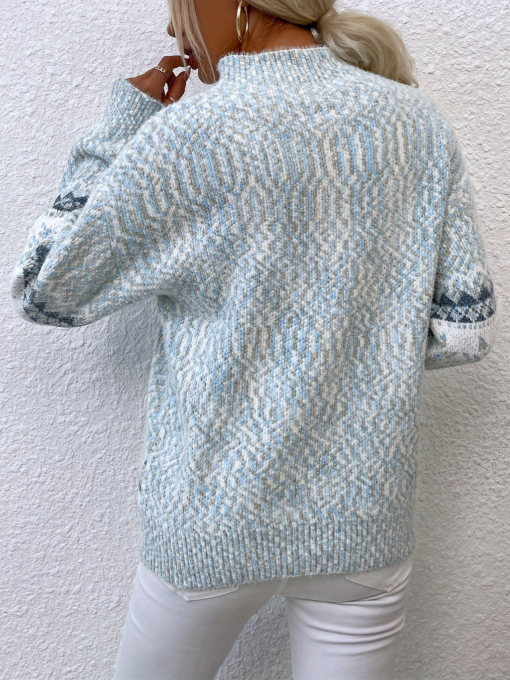 Gray cozy snowflake mock-neck sweater
