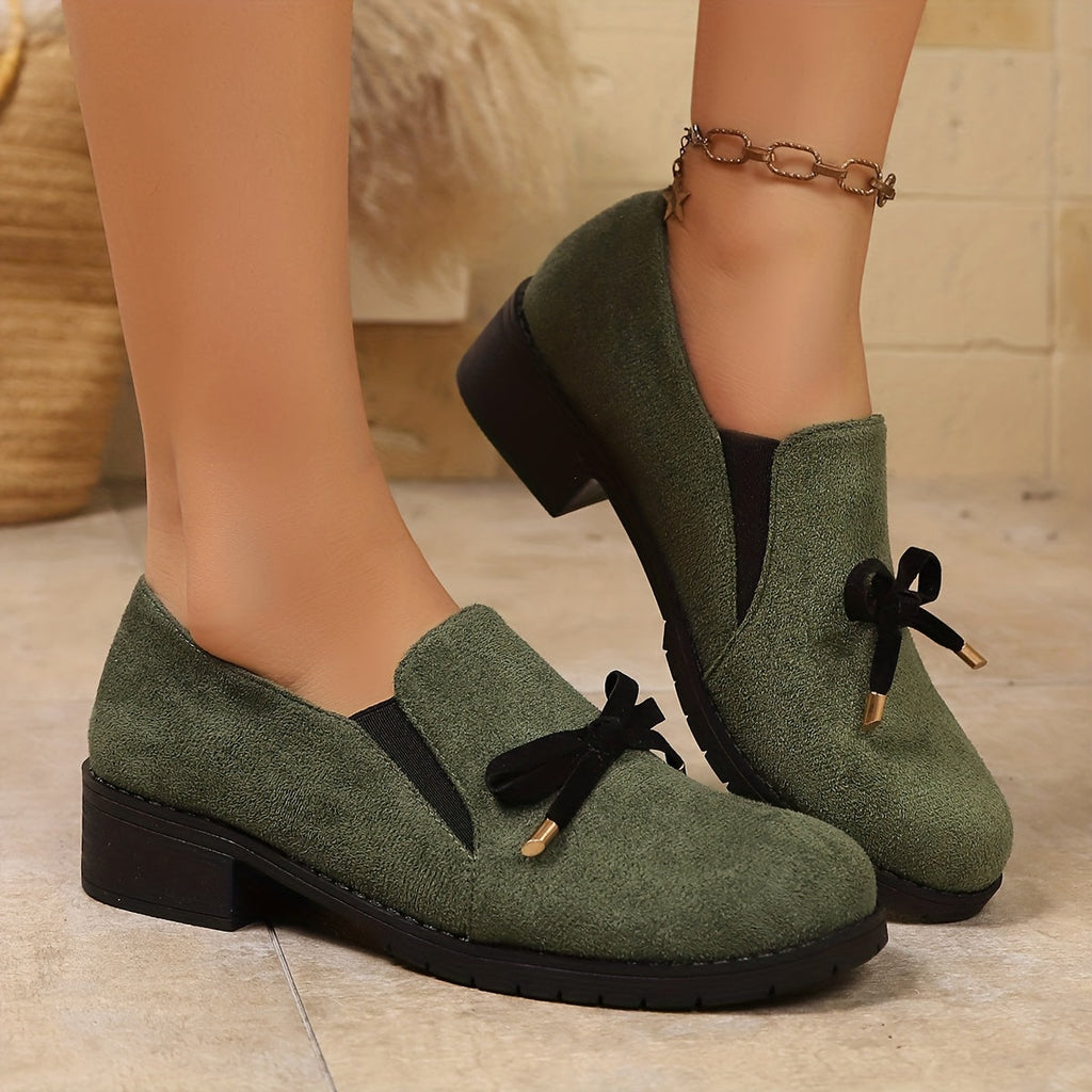 Green Bow-Detail Slip-On Loafers, front view