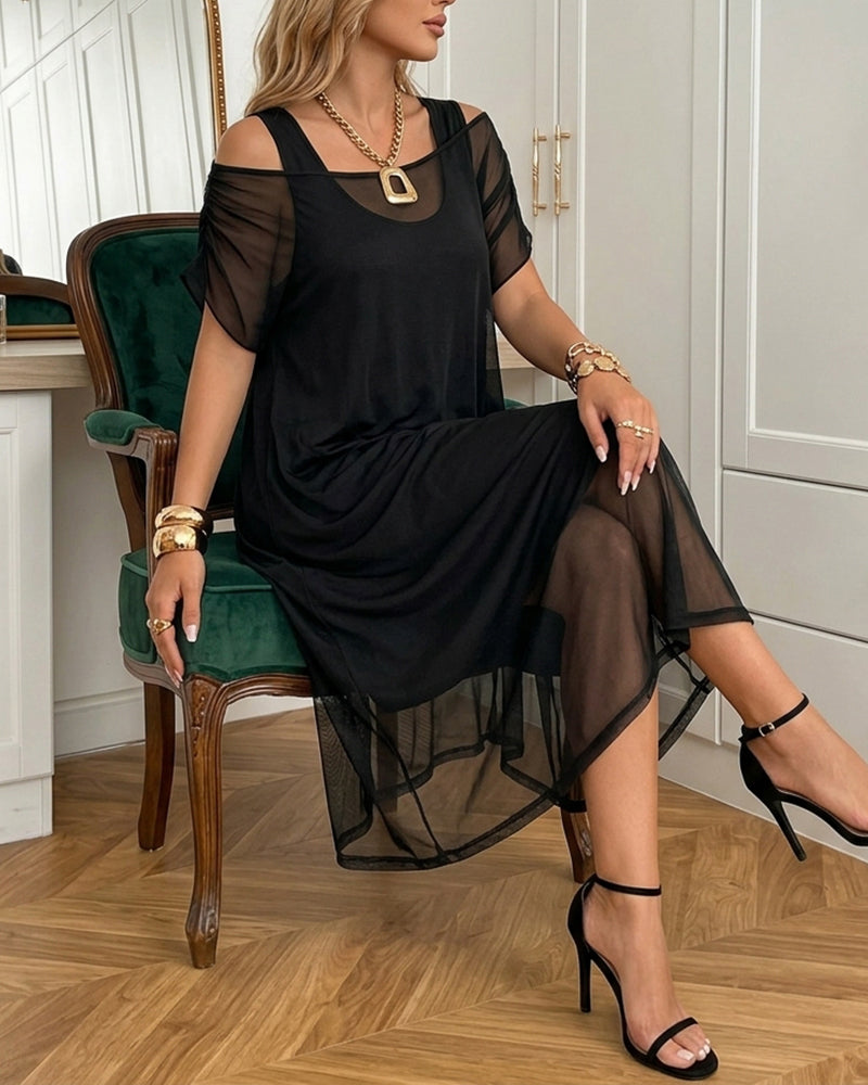 Women's Mesh Overlay Midi Dress Set | Senselle