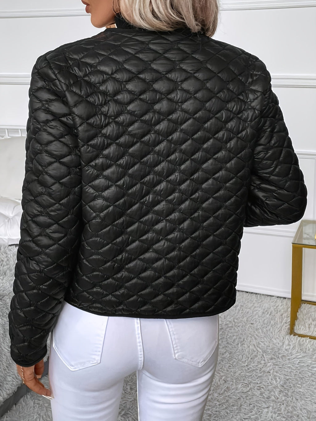 Black Quilted Jacket, front view