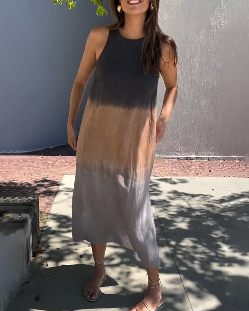 Sleeveless Gradient Round Neck Midi Dress