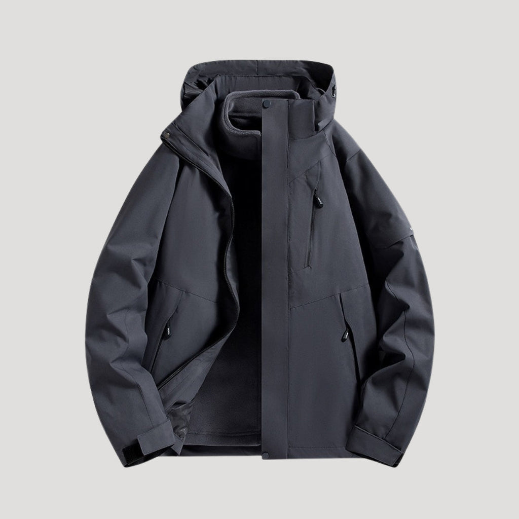 Black Waterproof Hooded Jacket, front view