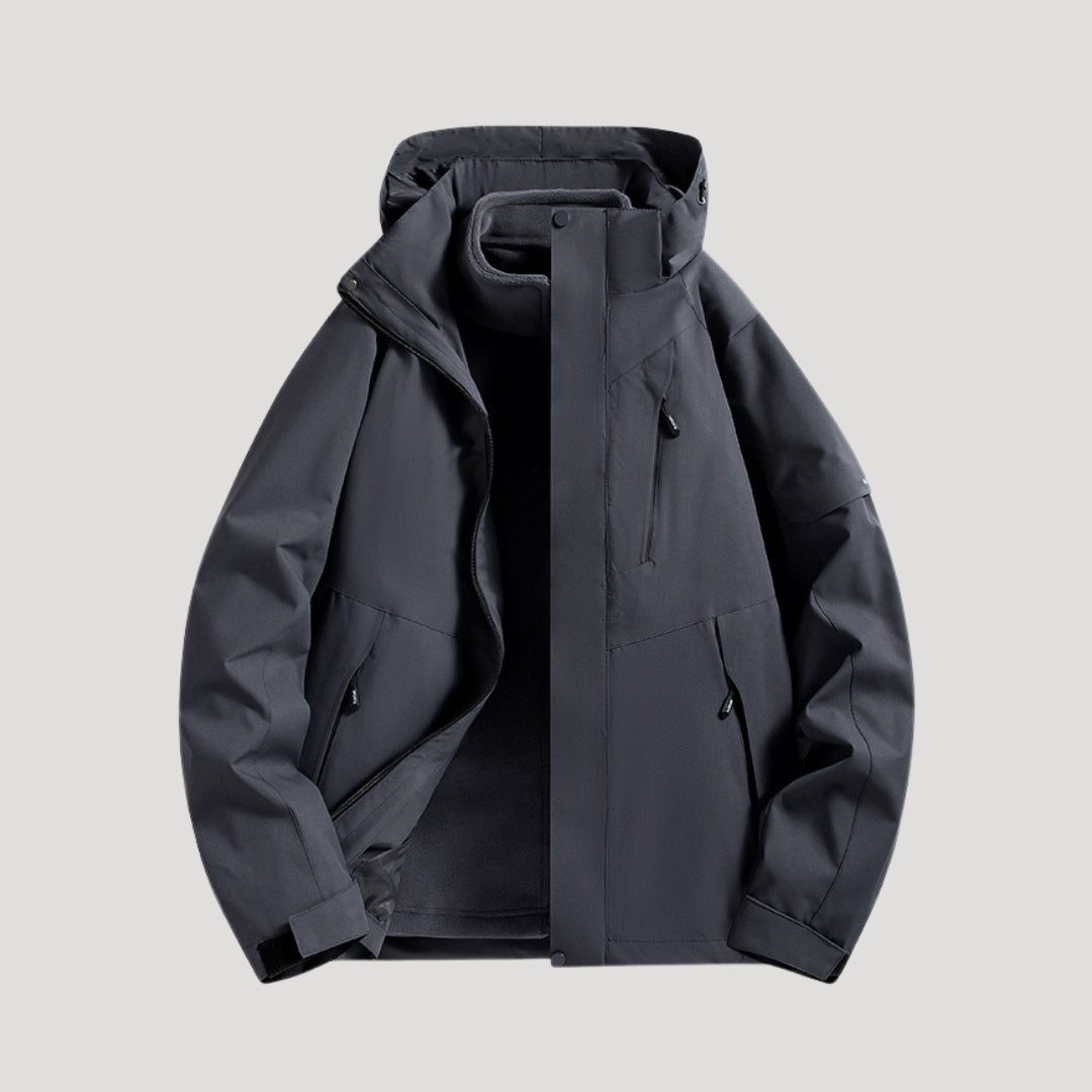 Black Waterproof Hooded Jacket, front view