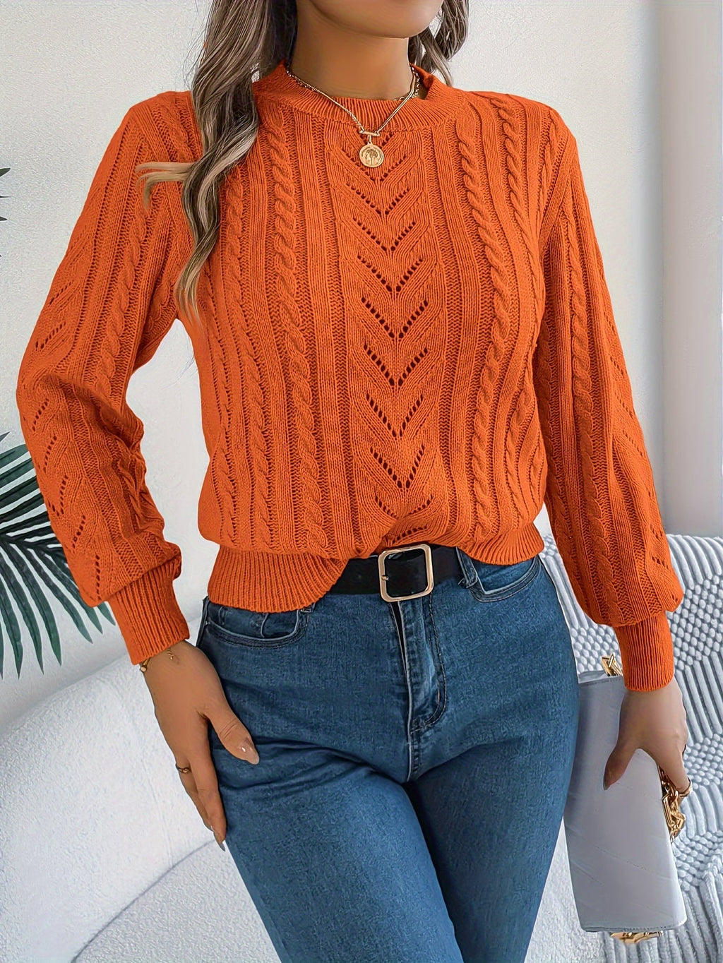 Cable-Knit Textured Sweater