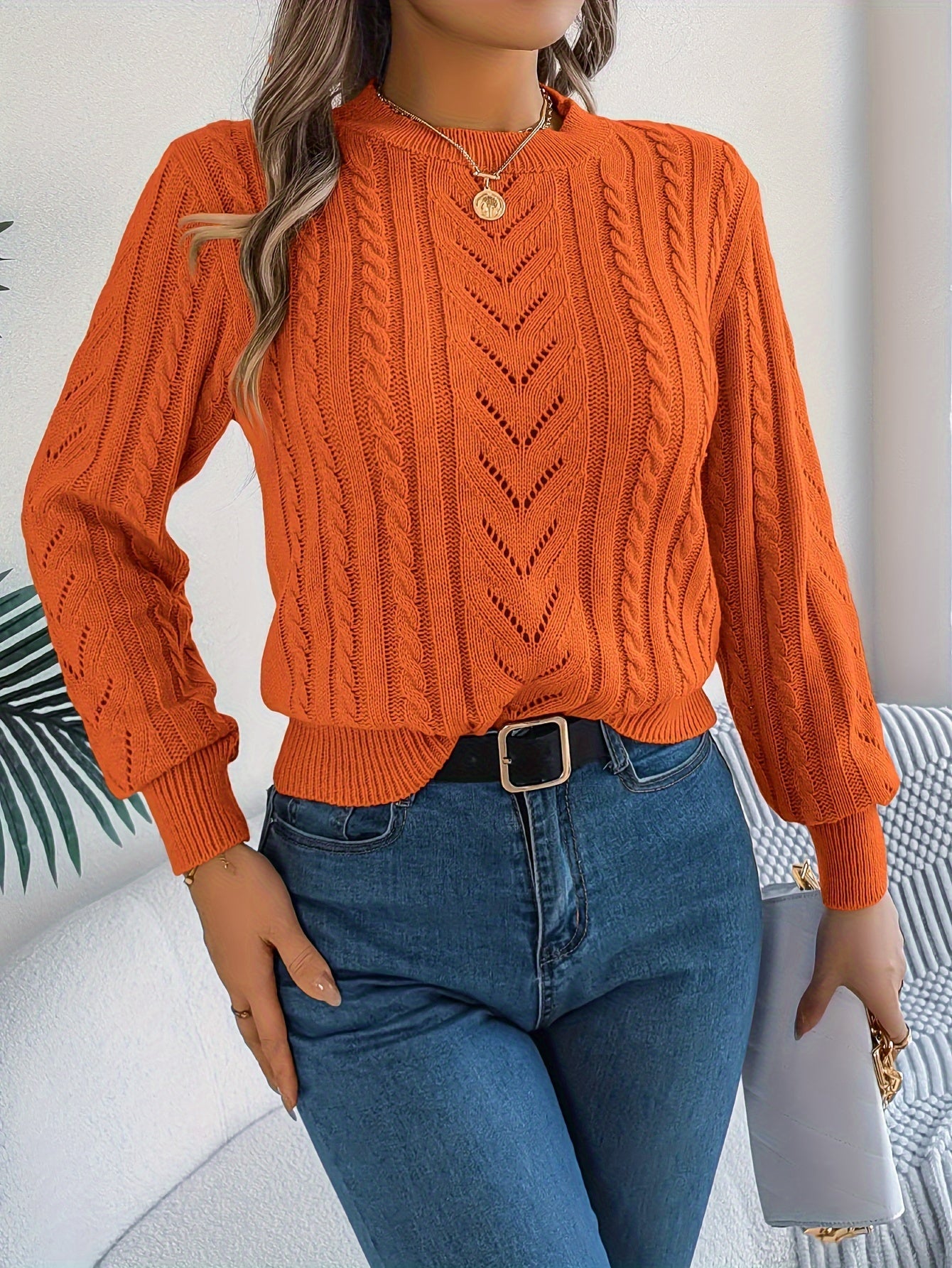Cable-Knit Textured Sweater