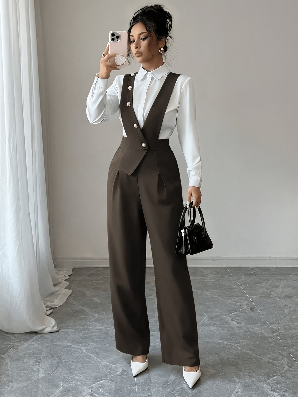 Burgundy Tailored Wide-Leg Jumpsuit