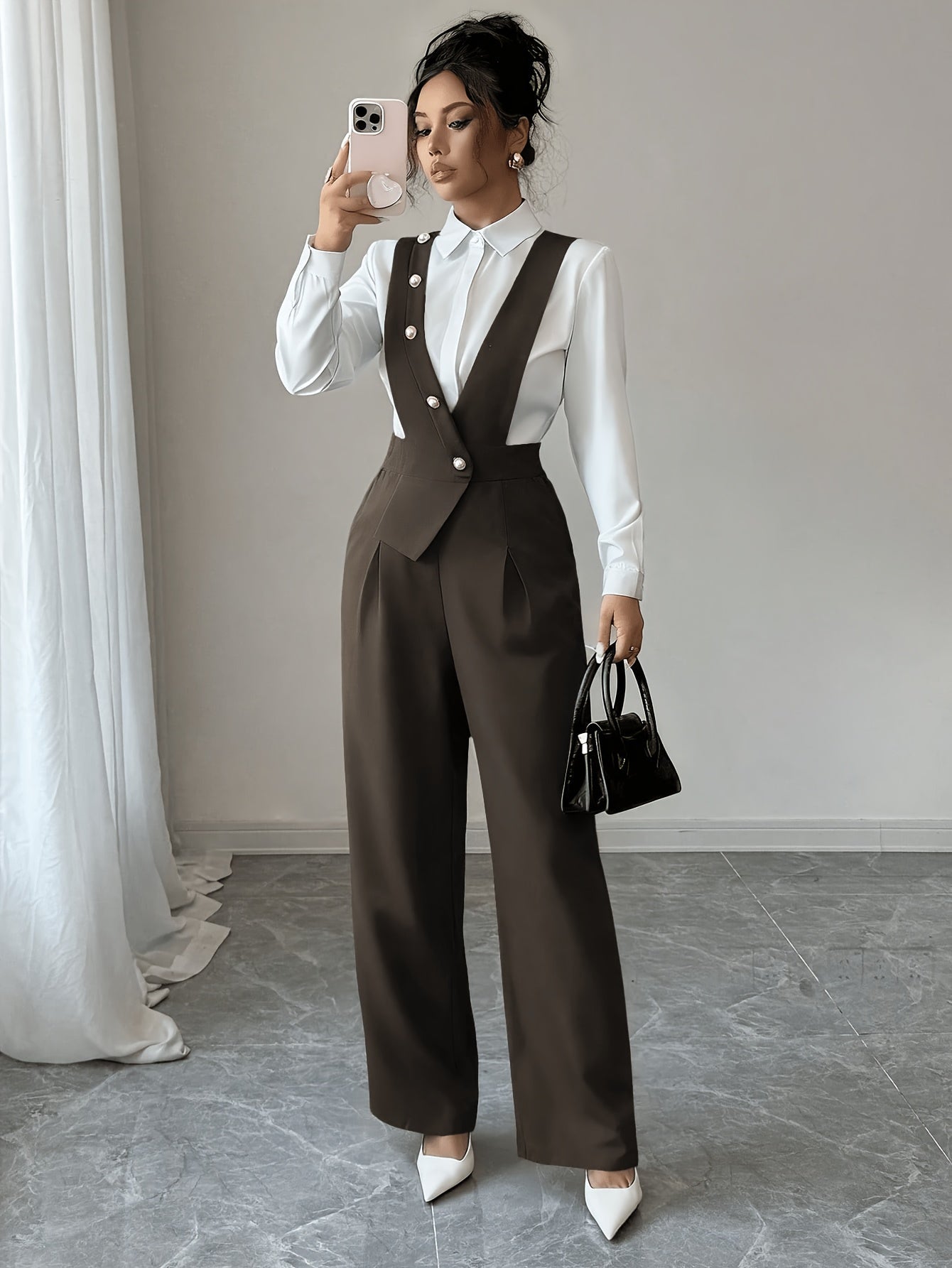 Burgundy Tailored Wide-Leg Jumpsuit
